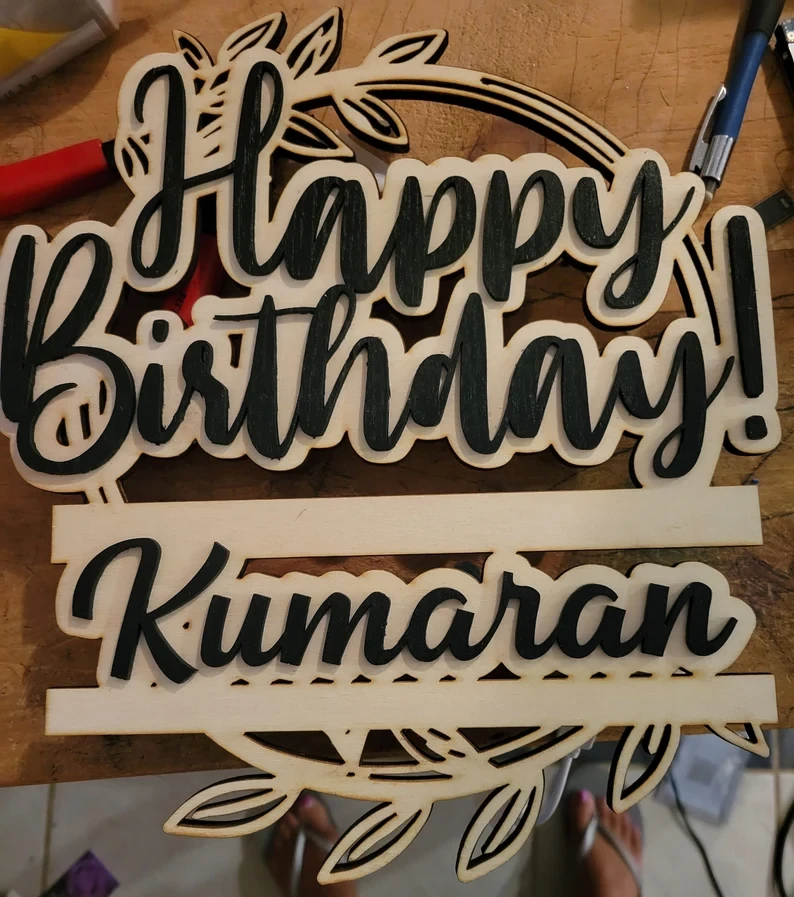 Customizable Two-Layer Happy Birthday Round Wooden Sign w/ Optional Lighting